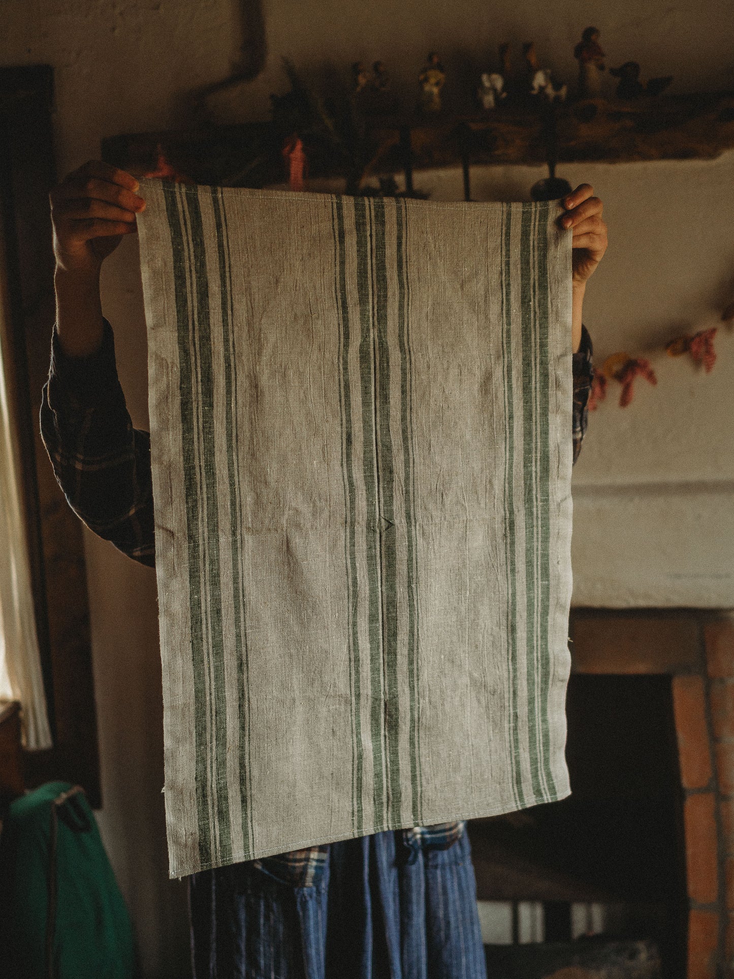 Linen Towel - Green Stripe