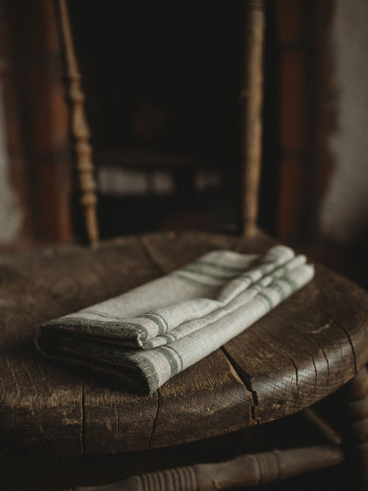 Linen Towel - Green Stripe